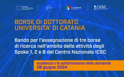 L’ UNIVERSITA’ DI CATANIA BANDISCE TRE NUOVE BORSE DI RICERCA NELL’AMBITO DEI PROGETTI ICSC