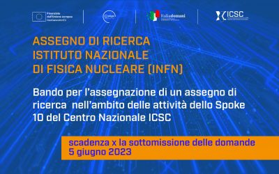 L’INFN BANDISCE UN ASSEGNO DI RICERCA NELL’AMBITO DELLO SPOKE 10 DI ICSC