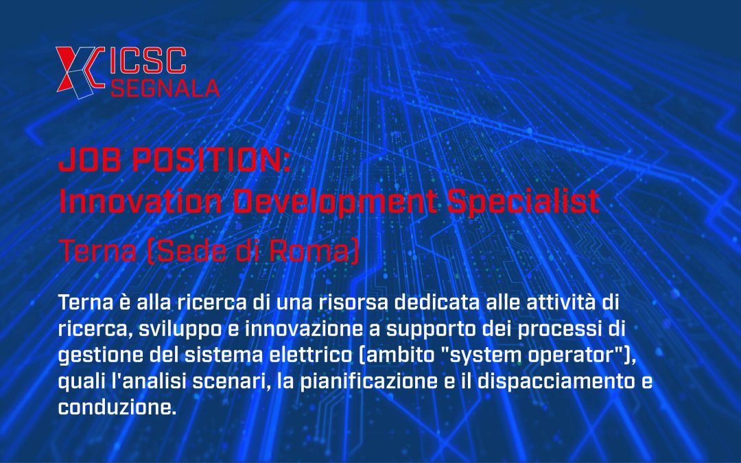 SEGNALAZIONE POSIZIONE LAVORATIVA: INNOVATION DEVELOPMENT SPECIALIST (TERNA)