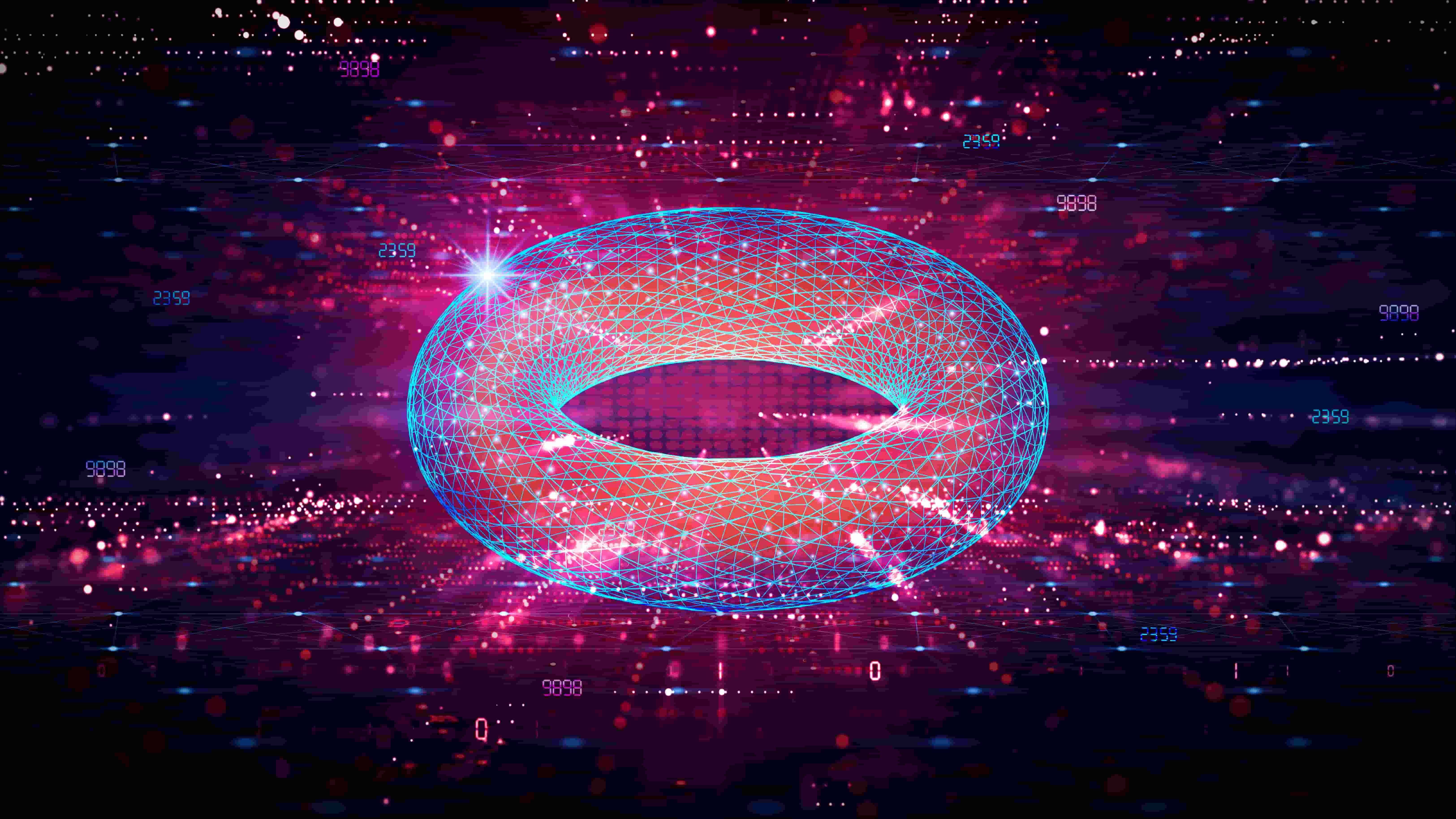 struttura geometrica toroidale a reticolo blu neon